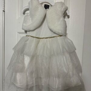 Elegant White and Gold Kids Dress